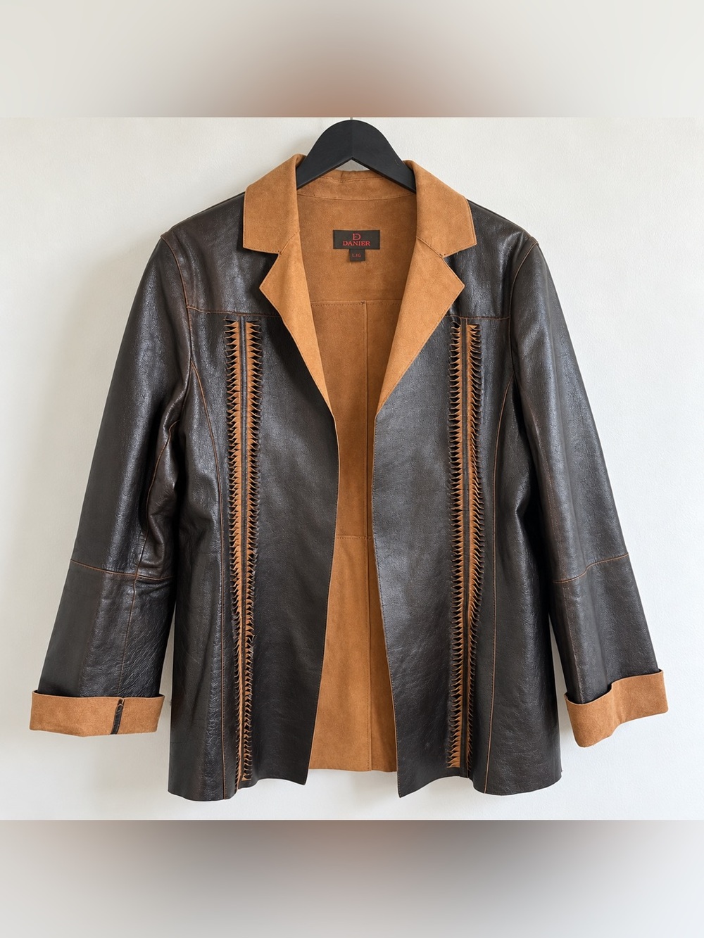 Danier Leather Suede Two-Tone Jacket Large Brown Western Boho